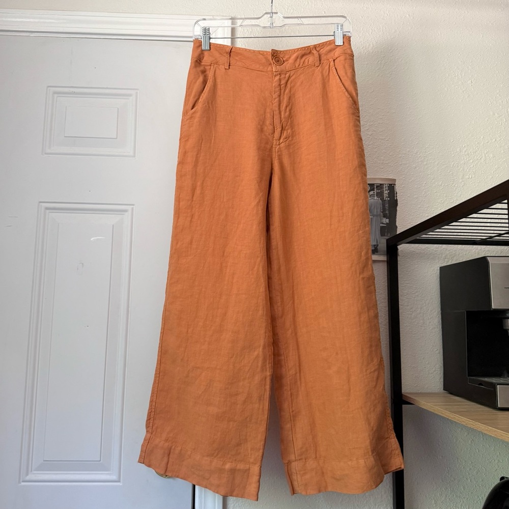 SUUNDAY orange linen wide straight leg cropped‎ pants